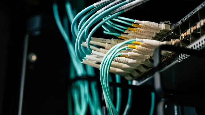 Computer cables plugged into a server